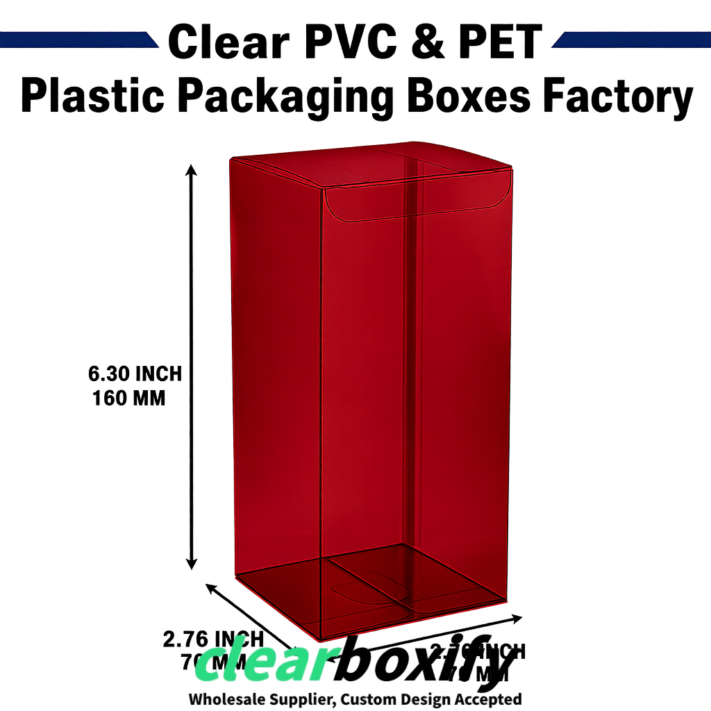 Wine Red PPWR-ready PVC & PET Clear Boxes 80x80x80/120/140/190mm 70x70x160 mm Factory
