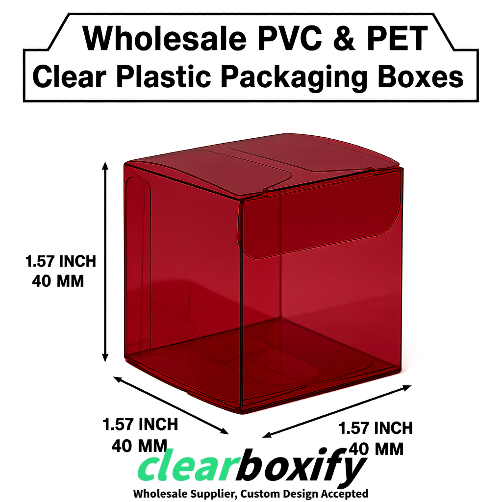 Wine Red Clear PVC & PET Boxes 38x38x38, 40x40x40, 50x50x50/80mm