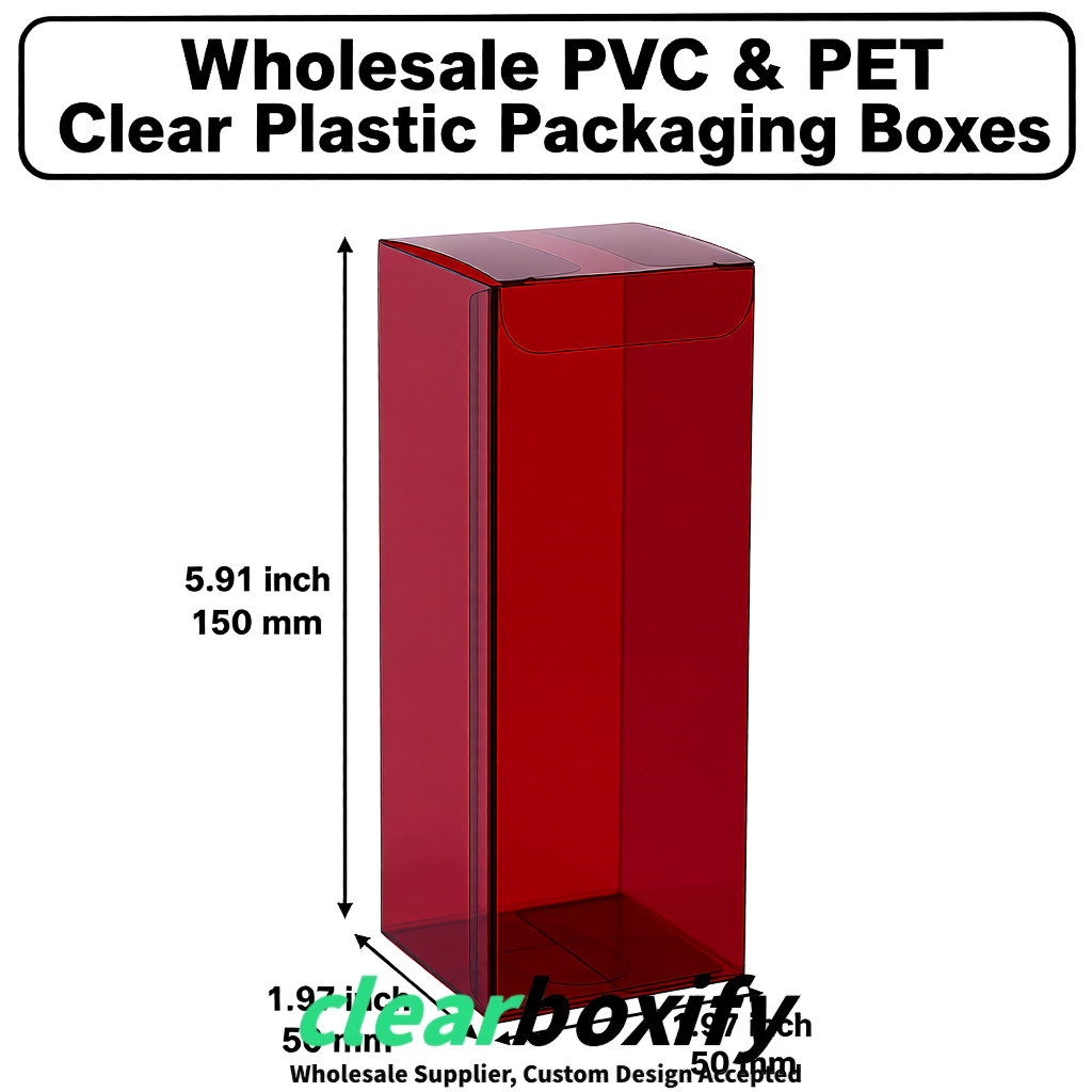 Wine Red Wholesale Clear PVC & PET Boxes 50x50x120/150/200mm 60x60x60/120 mm