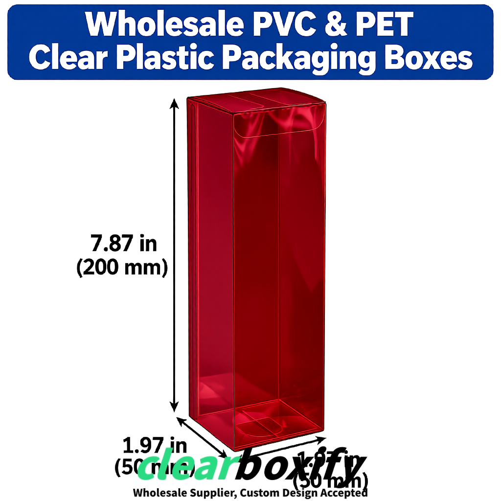 Wine Red Wholesale Clear PVC & PET Boxes 50x50x120/150/200mm 60x60x60/120 mm