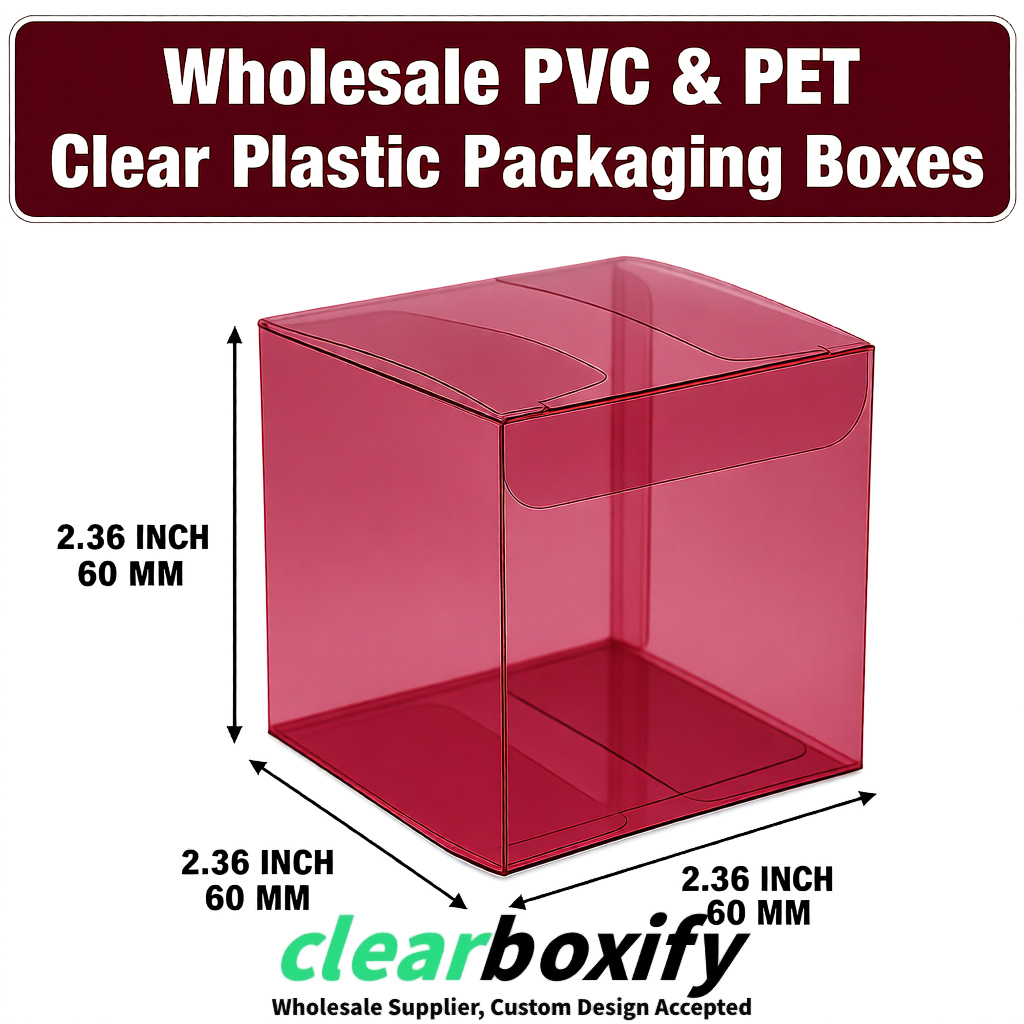 Wine Red Wholesale Clear PVC & PET Boxes 50x50x120/150/200mm 60x60x60/120 mm