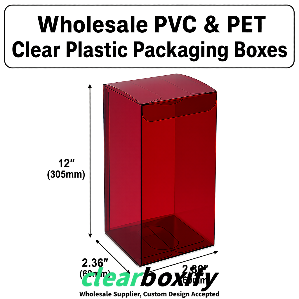 Wine Red Wholesale Clear PVC & PET Boxes 50x50x120/150/200mm 60x60x60/120 mm Wine Red Wholesale Clear PVC & PET Boxes 50x50x120/150/200mm 60x60x60/120 mm