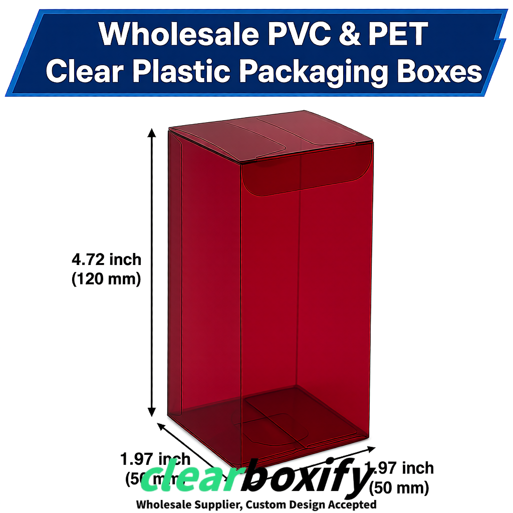 Wine Red Wholesale Clear PVC & PET Boxes 50x50x120/150/200mm 60x60x60/120 mm