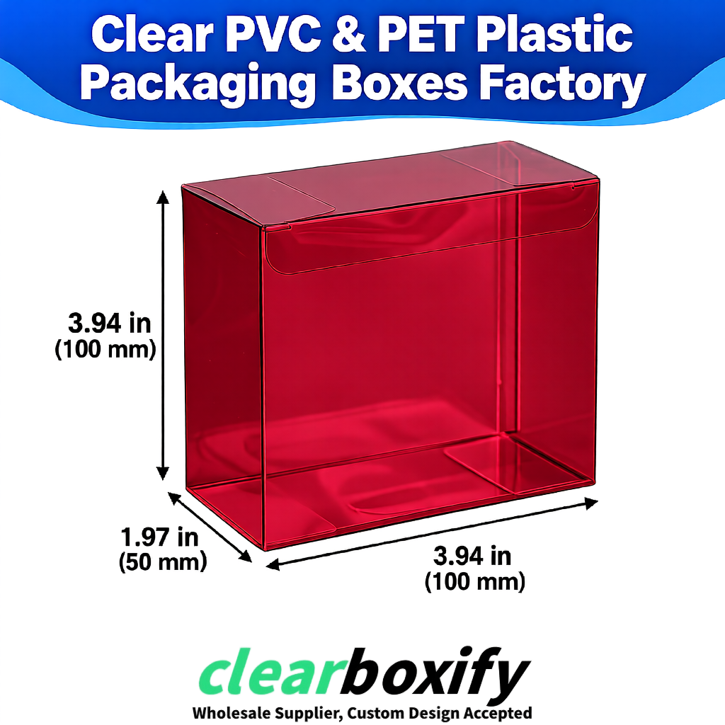 Wholesale Wine Red Clear PVC & PET Boxes 90x90x90mm 100x100x30/50/100mm