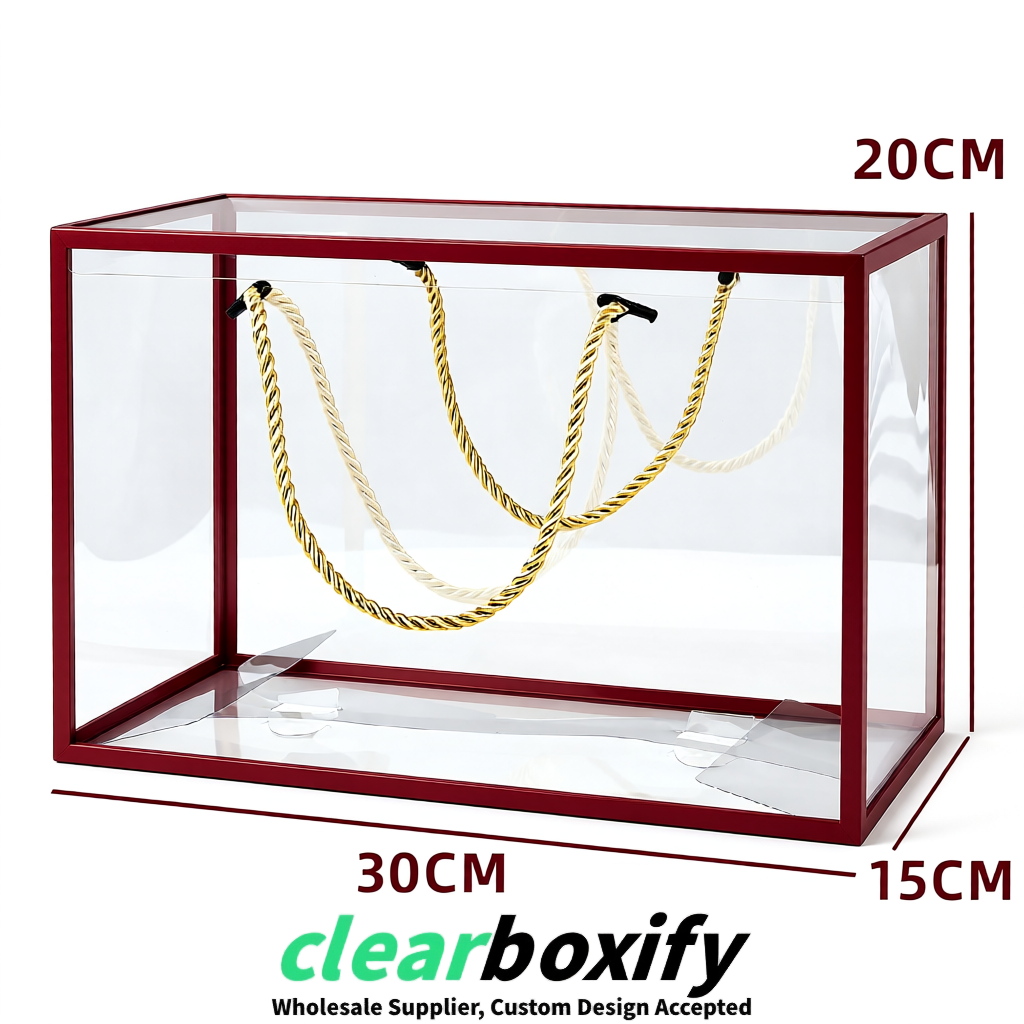 Wine Red Private Label Clear PVC, PP, PET Tote Bags & Handbags Wholesale