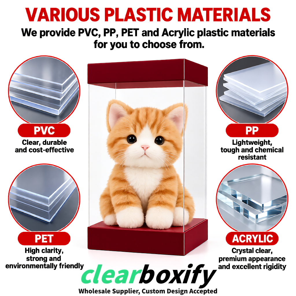 Wine Red Clear Toy Display Boxes with White Base & Top | Wholesale Bulk Packaging