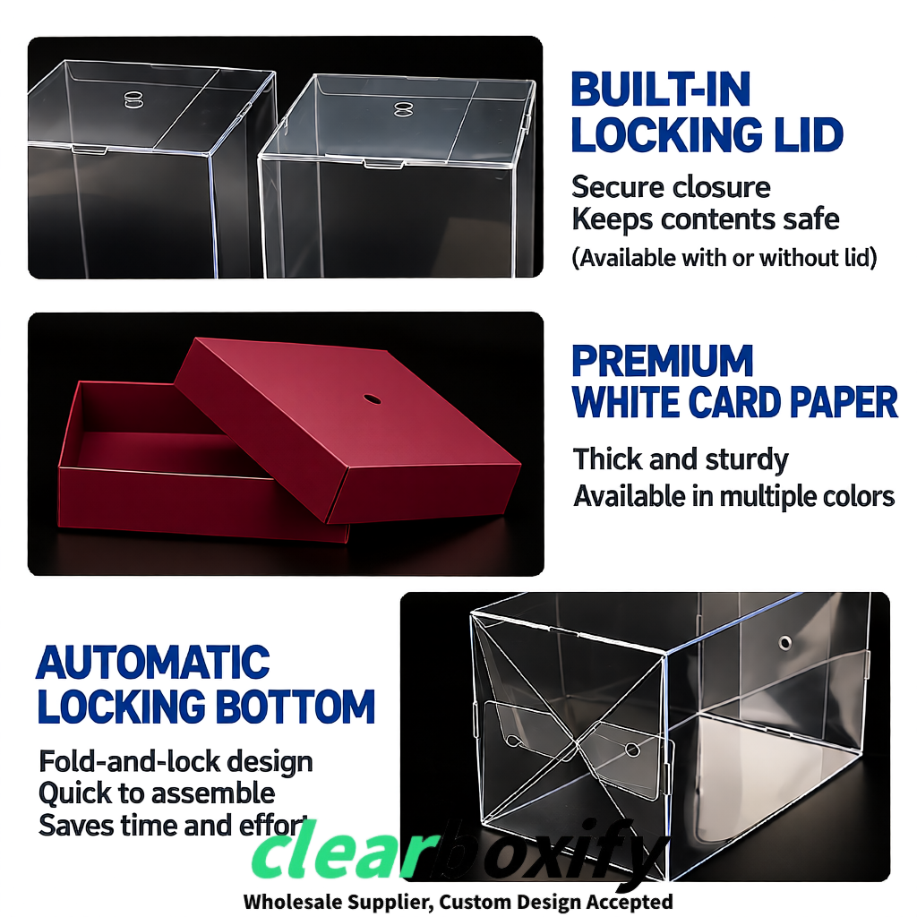 Wine Red Clear Toy Display Boxes with White Base & Top | Wholesale Bulk Packaging