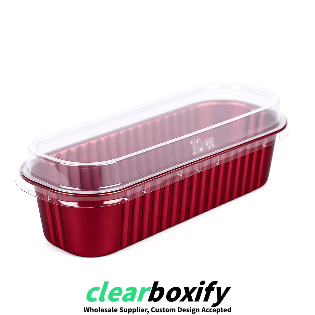 Wine Red Mini Loaf Pans with Clear Lids 6.8oz Rectangular Aluminum Foil Baking Pans Supplier