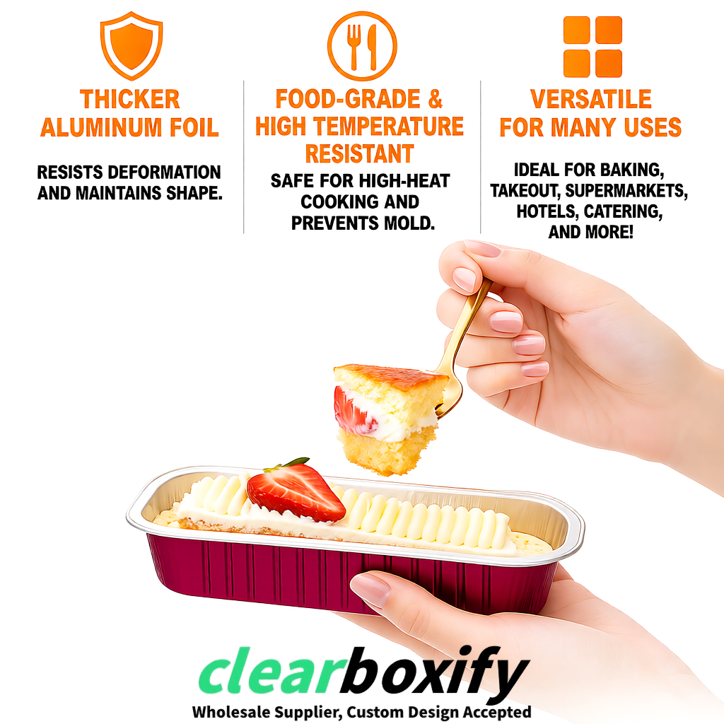 Wine Red Mini Loaf Pans with Clear Lids 6.8oz Rectangular Aluminum Foil Baking Pans Supplier