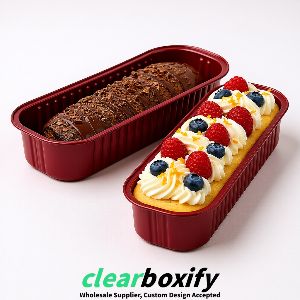 Wine Red Mini Loaf Pans with Clear Lids 6.8oz Rectangular Aluminum Foil Baking Pans Supplier