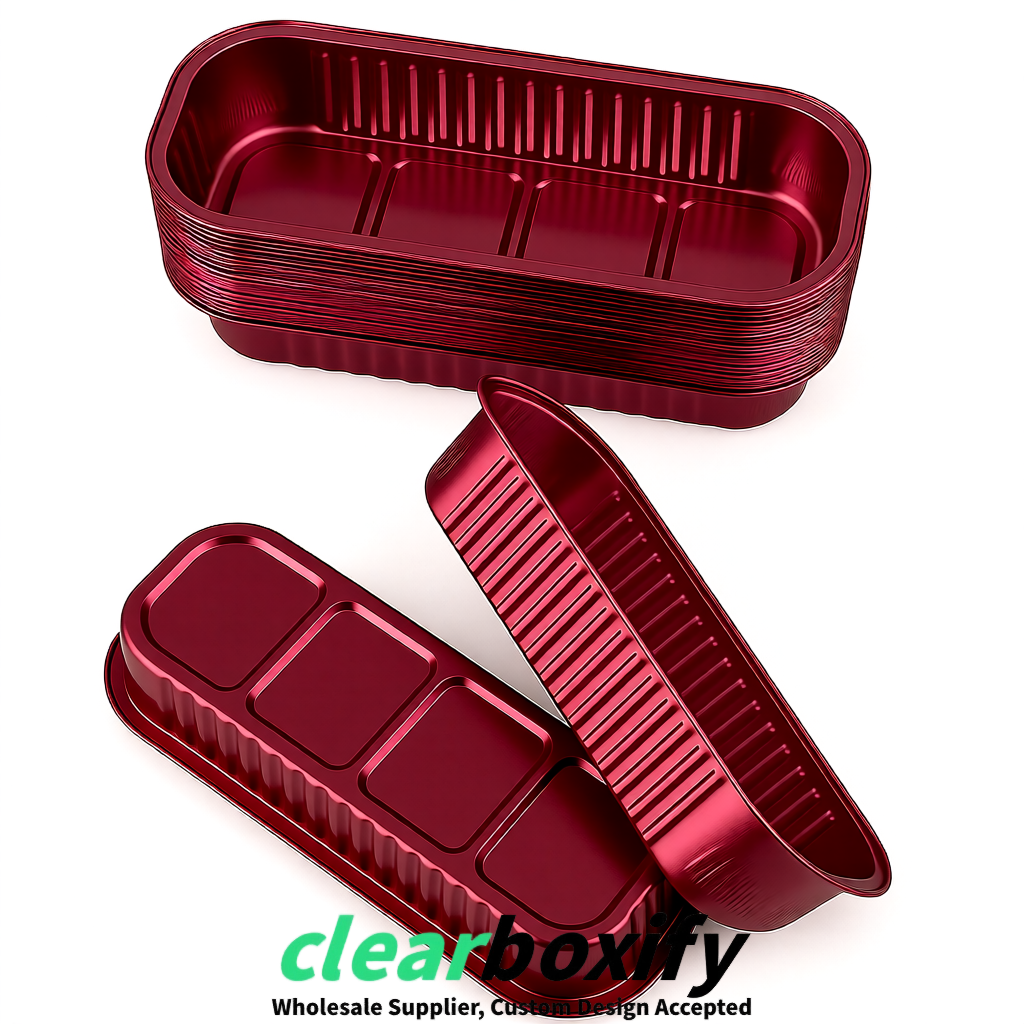 Wine Red Mini Loaf Pans with Clear Lids 6.8oz Rectangular Aluminum Foil Baking Pans Supplier