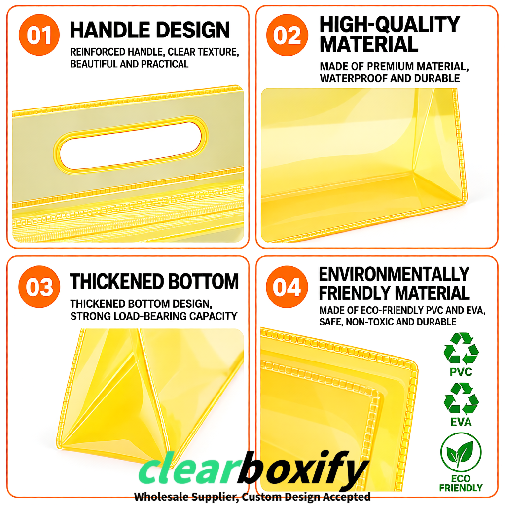 Yellow EVA/PVC Cosmetic Bags | OEM/ODM Clear Zipper Makeup Pouches