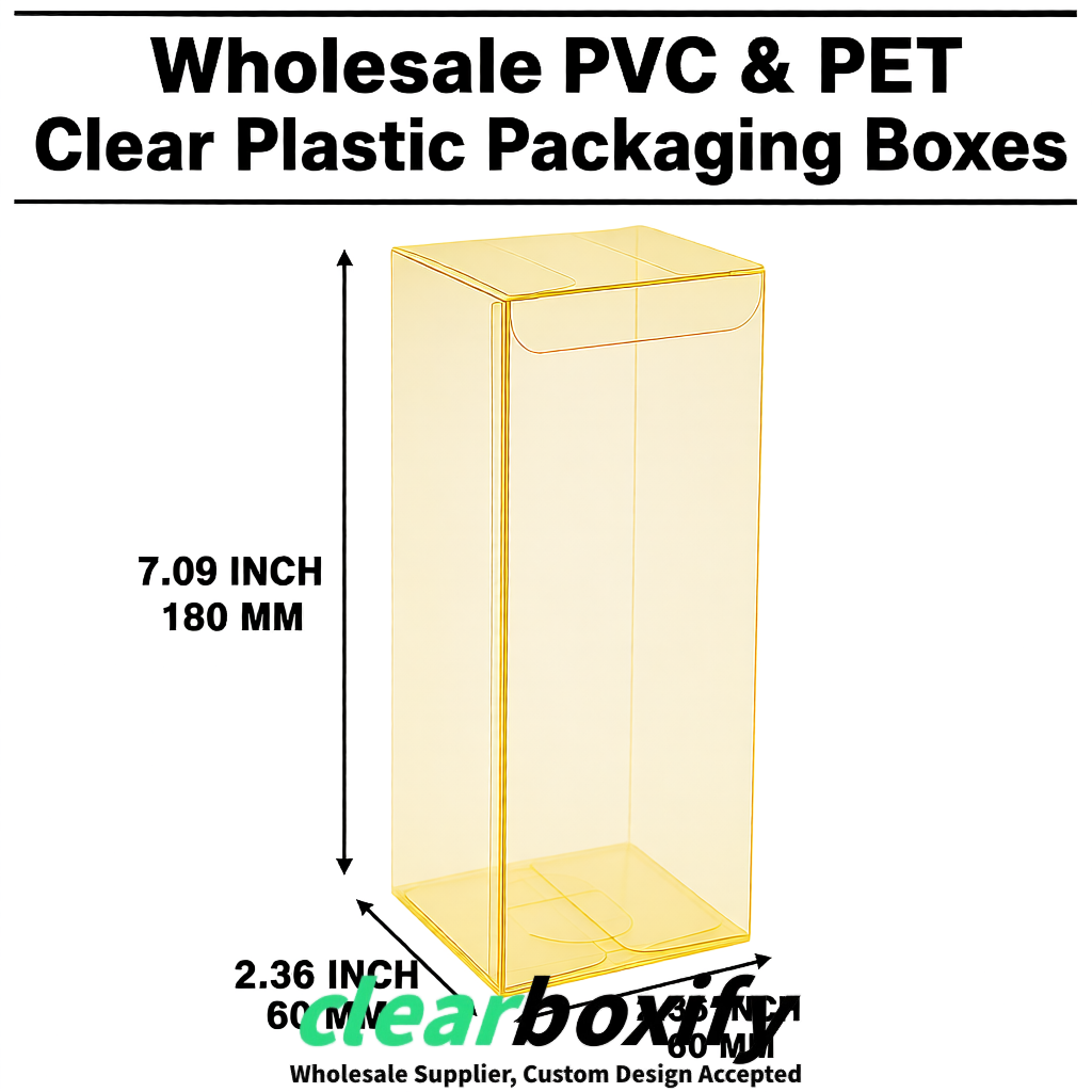 PPWR-Aligned Yellow Translucent PVC & PET Boxes 60x60x180mm 76x76x76mm 70x70x70/100/120mm