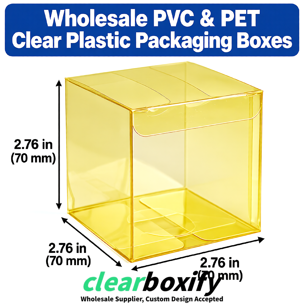 PPWR-Aligned Yellow Translucent PVC & PET Boxes 60x60x180mm 76x76x76mm 70x70x70/100/120mm