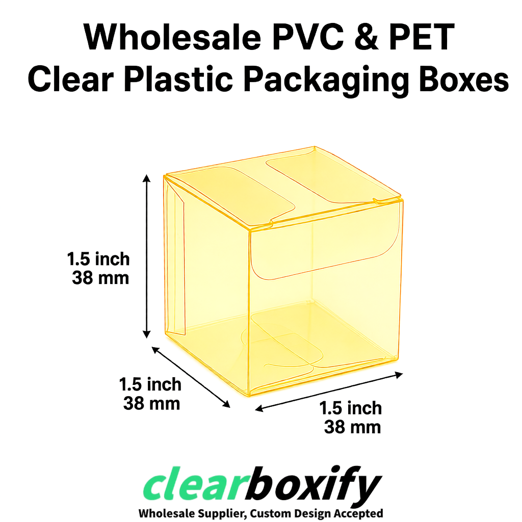 Yellow Clear PVC & PET Boxes 38x38x38, 40x40x40, 50x50x50/80mm