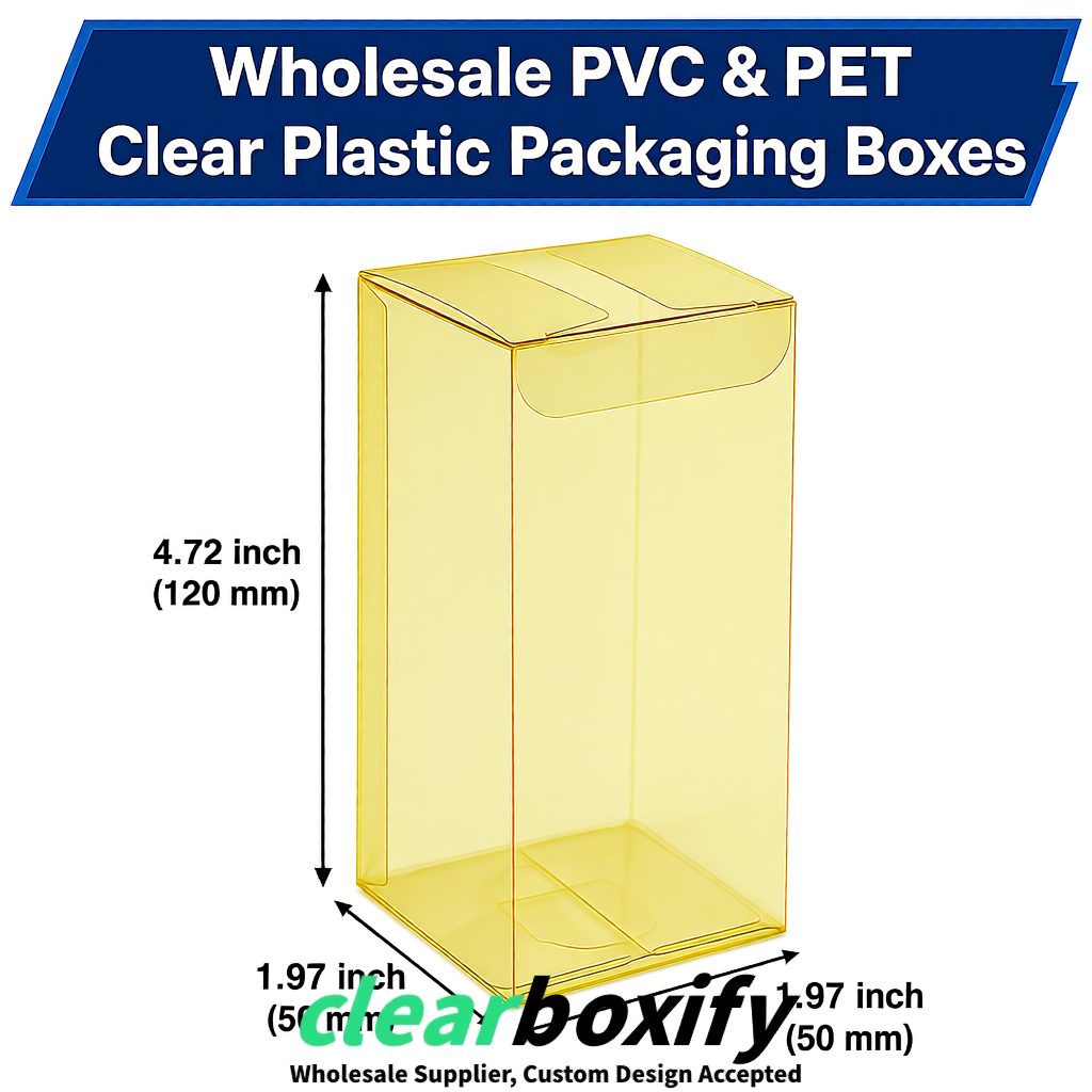 Yellow Wholesale Clear PVC & PET Boxes 50x50x120/150/200mm 60x60x60/120 mm