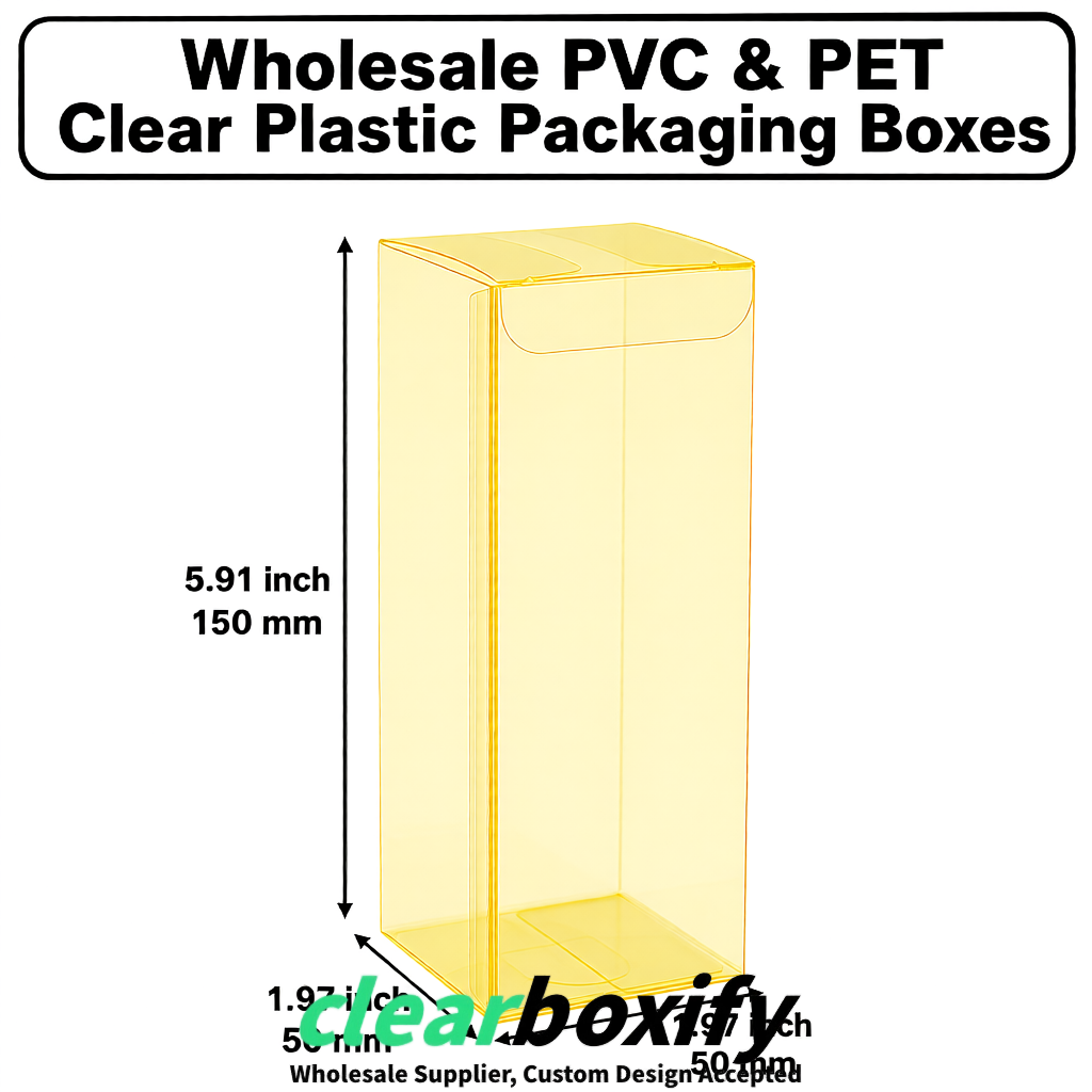 Yellow Wholesale Clear PVC & PET Boxes 50x50x120/150/200mm 60x60x60/120 mm