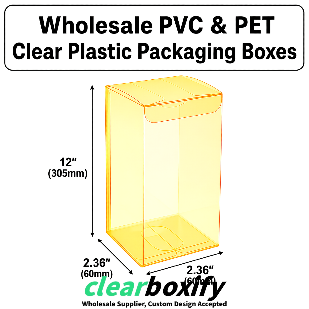Yellow Wholesale Clear PVC & PET Boxes 50x50x120/150/200mm 60x60x60/120 mm