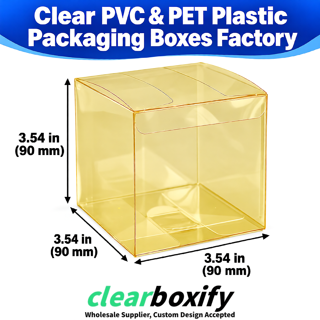 Wholesale Yellow Clear PVC & PET Boxes 90x90x90mm 100x100x30/50/100mm