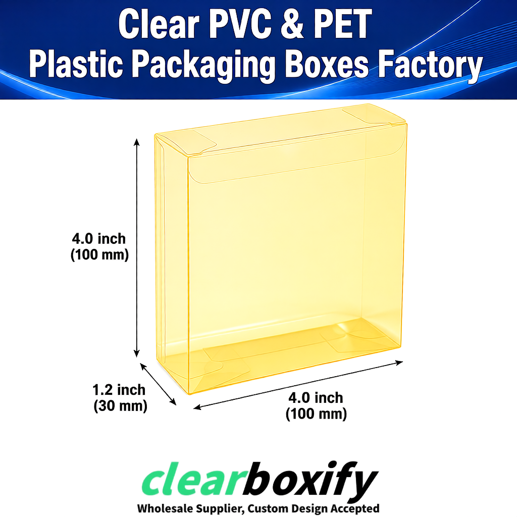 Wholesale Yellow Clear PVC & PET Boxes 90x90x90mm 100x100x30/50/100mm