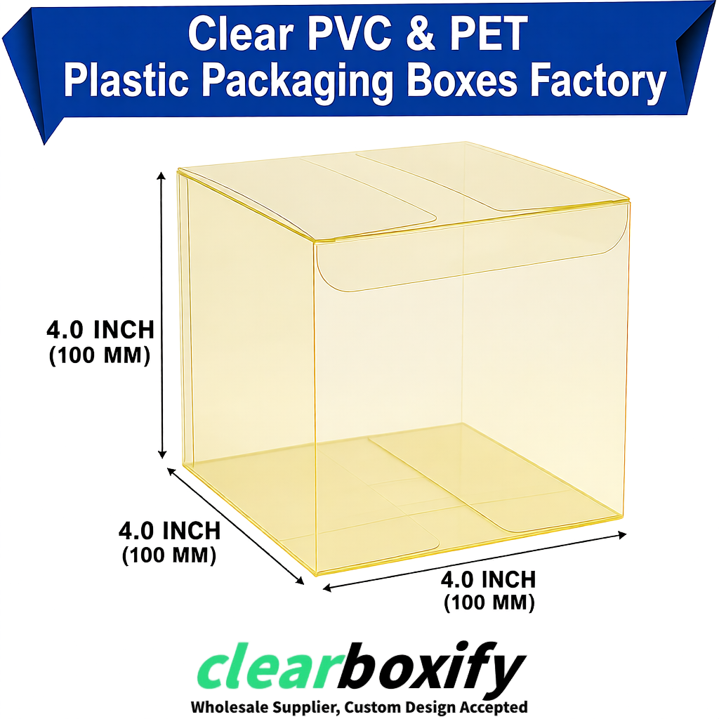 Wholesale Yellow Clear PVC & PET Boxes 90x90x90mm 100x100x30/50/100mm