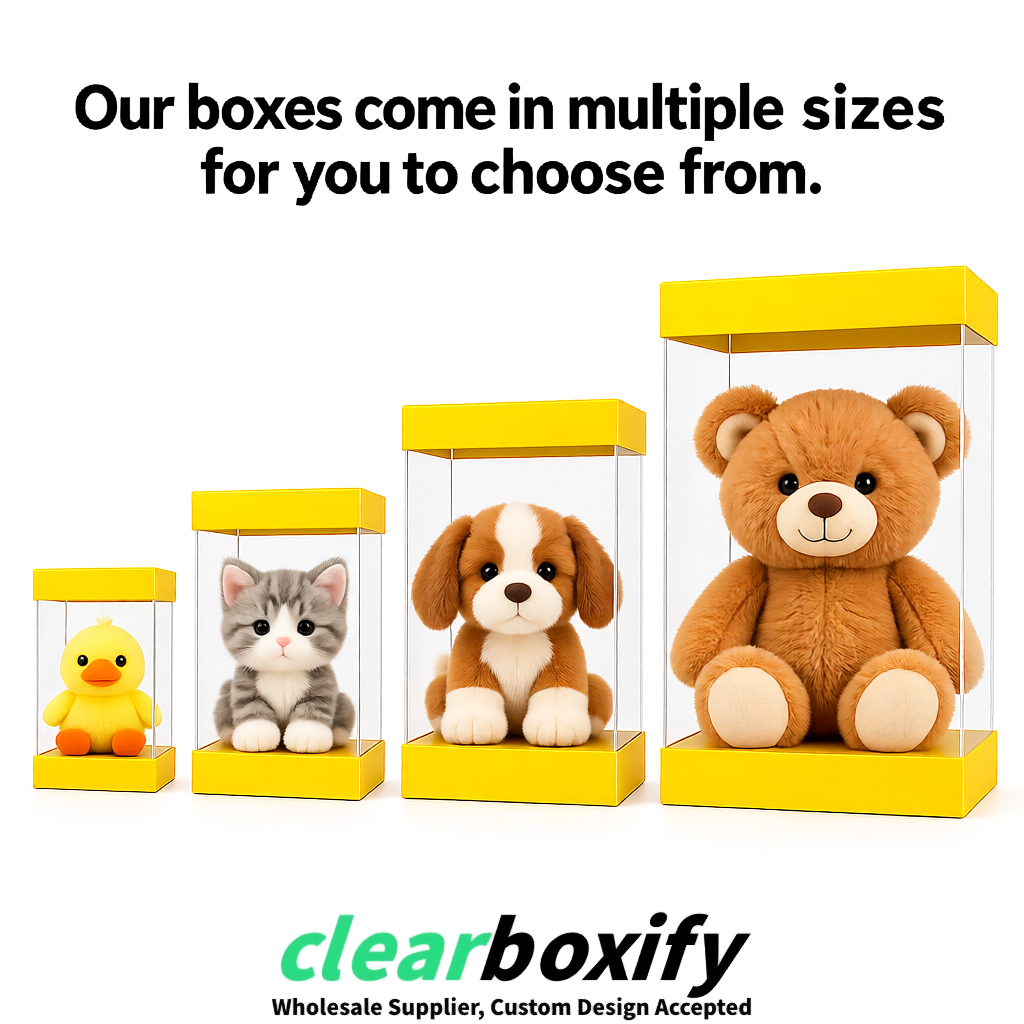 Yellow Clear Toy Display Boxes with White Base & Top | Wholesale Bulk Packaging