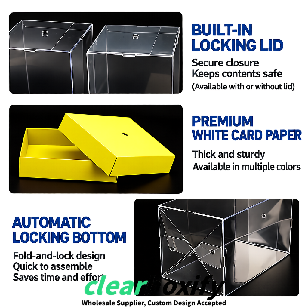 Yellow Clear Toy Display Boxes with White Base & Top | Wholesale Bulk Packaging