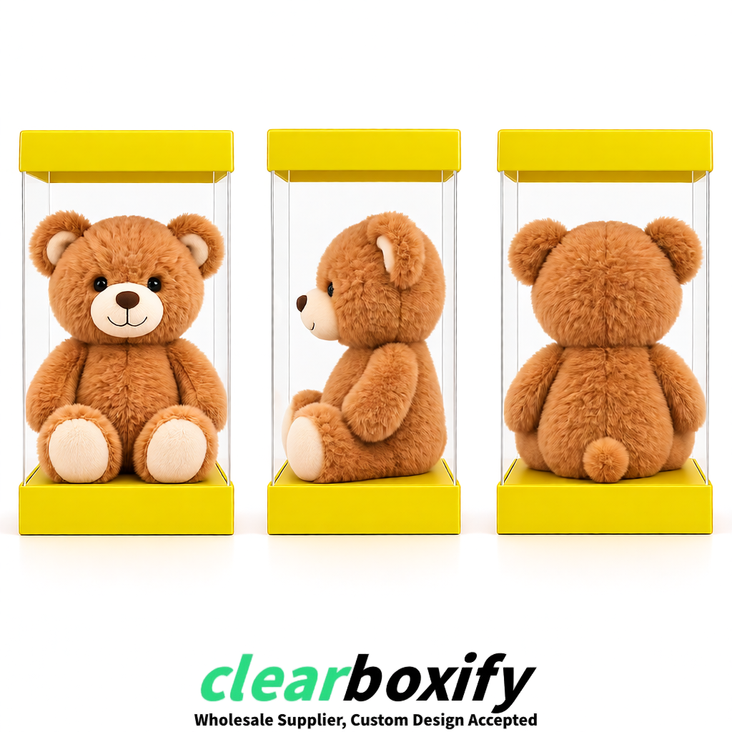 Yellow Clear Toy Display Boxes with White Base & Top | Wholesale Bulk Packaging