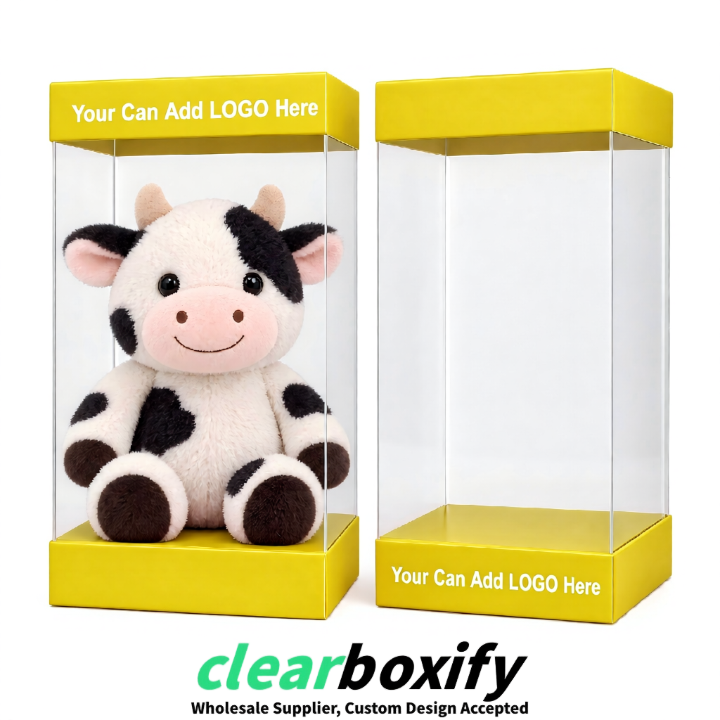 Yellow Clear Toy Display Boxes with White Base & Top | Wholesale Bulk Packaging