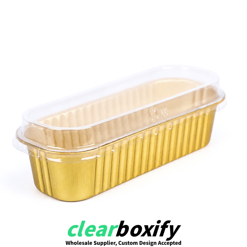 Yellow Mini Loaf Pans with Clear Lids 6.8oz Rectangular Aluminum Foil Baking Pans Supplier