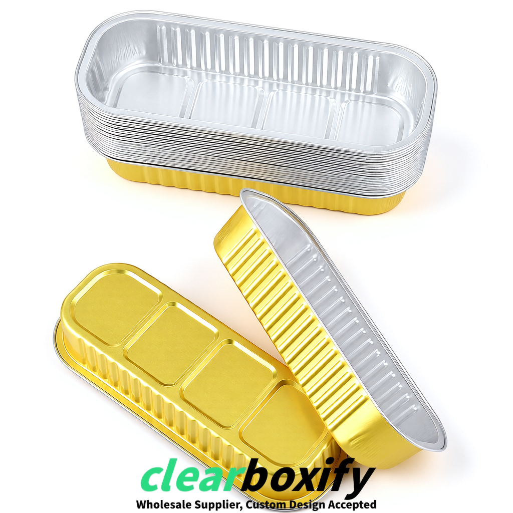 Yellow Mini Loaf Pans with Clear Lids 6.8oz Rectangular Aluminum Foil Baking Pans Supplier