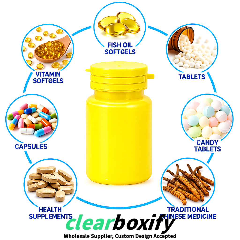 80ml Yellow Plastic Supplement Bottle for Capsules & Pills, TCM & Softgels
