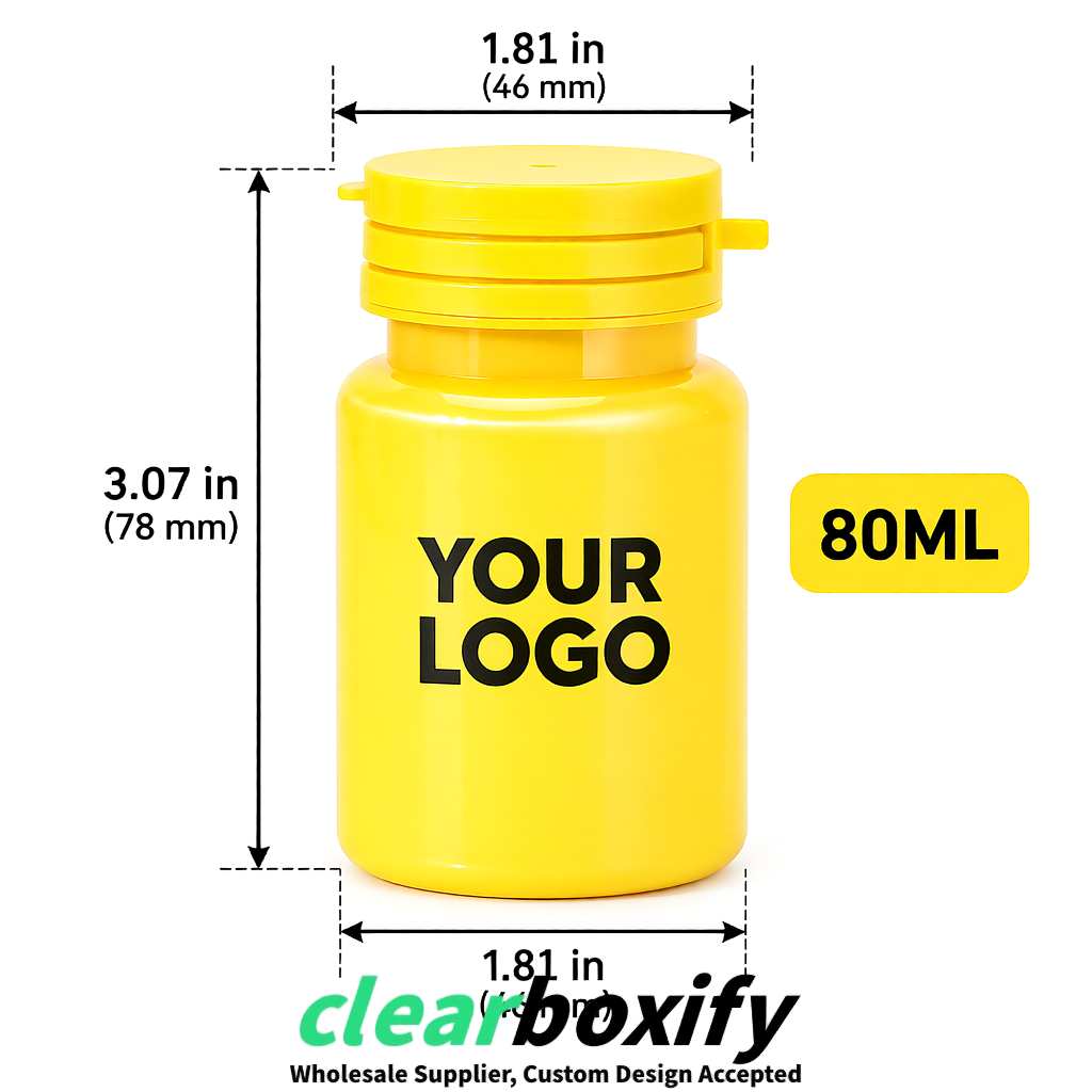 80ml Yellow Plastic Supplement Bottle for Capsules & Pills, TCM & Softgels
